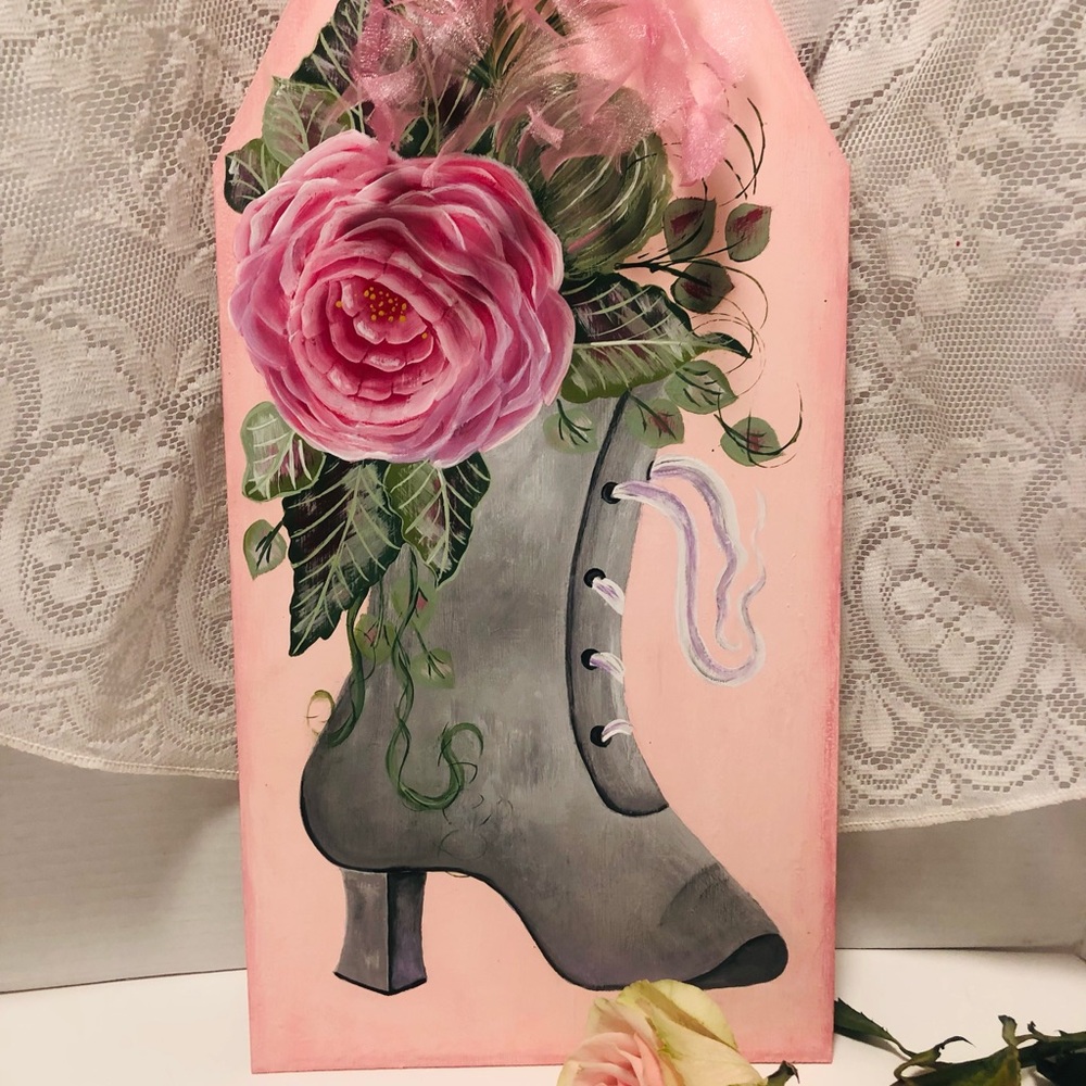 Shabby Chic Pink Rose Painting Romantic Home Decor
